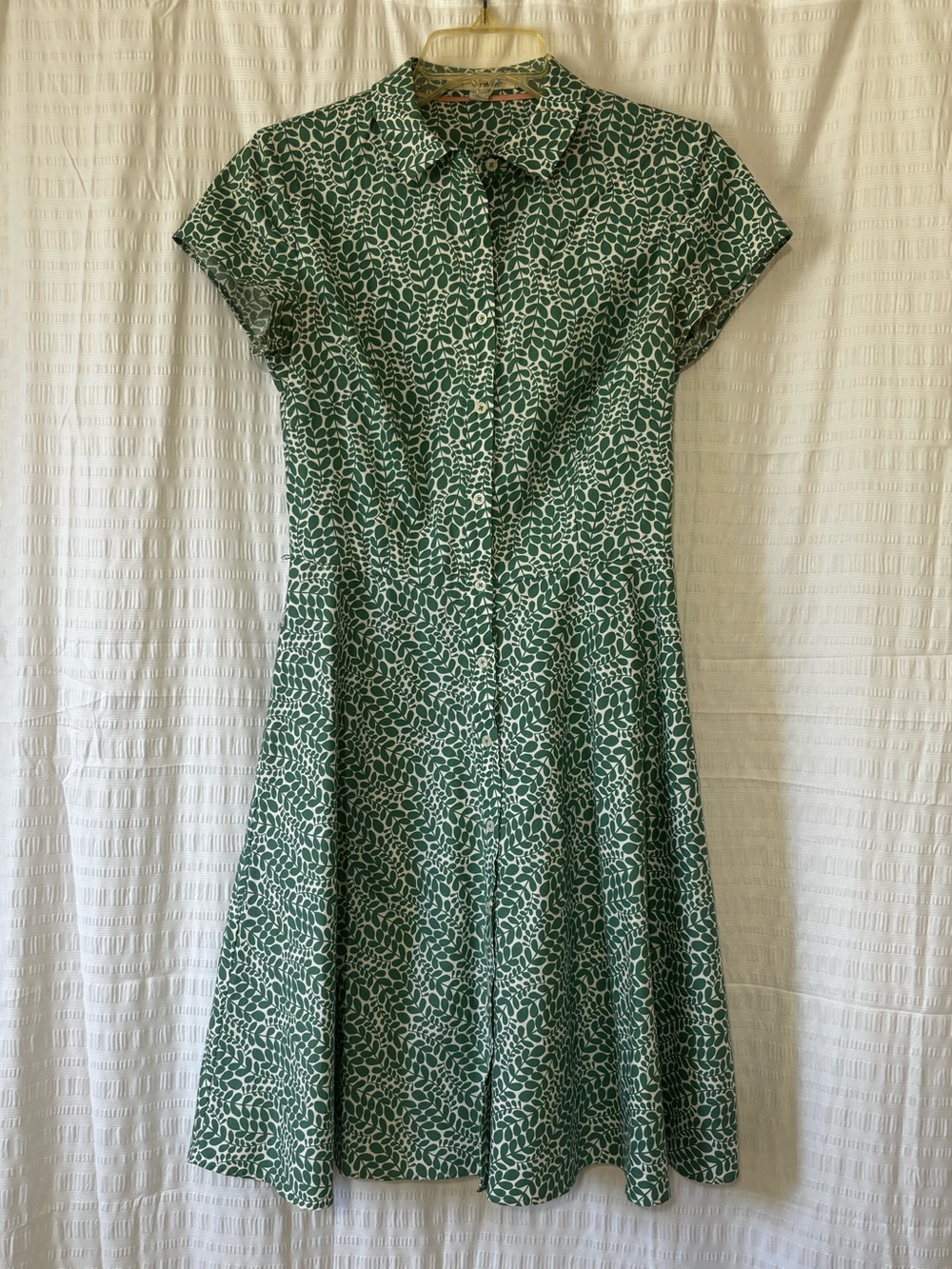 Boden Green Sophia Shirt Button Down Dress White Leafy Pattern Size 4R - Picture 2 of 11